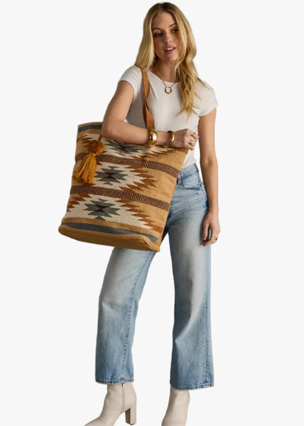 Tan, Camel & Teal Aztec Tote