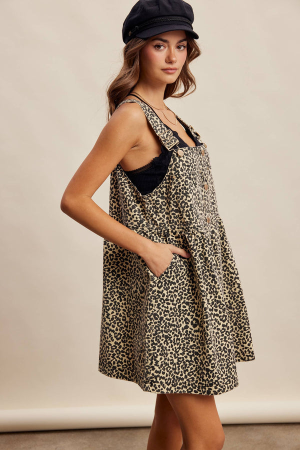Cleo Leopard Print Overall Mini Dress