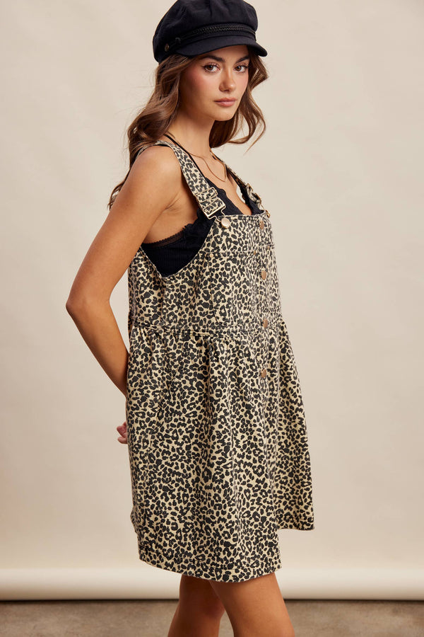 Cleo Leopard Print Overall Mini Dress