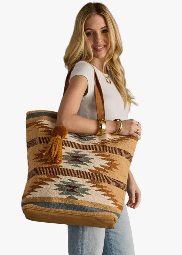 Tan, Camel & Teal Aztec Tote