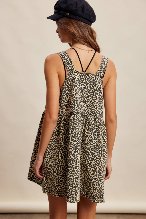 Cleo Leopard Print Overall Mini Dress