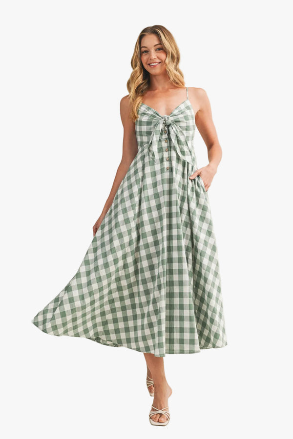 Athens Tie-Front Gingham Dress