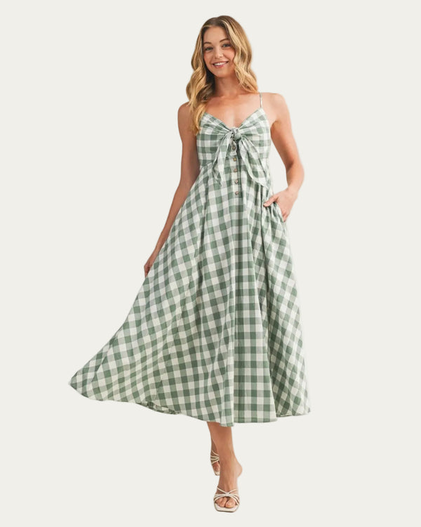 Athens Tie-Front Gingham Dress