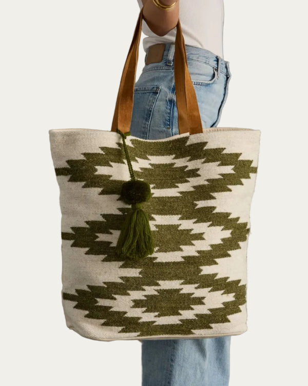 Cream & Olive Western Tote