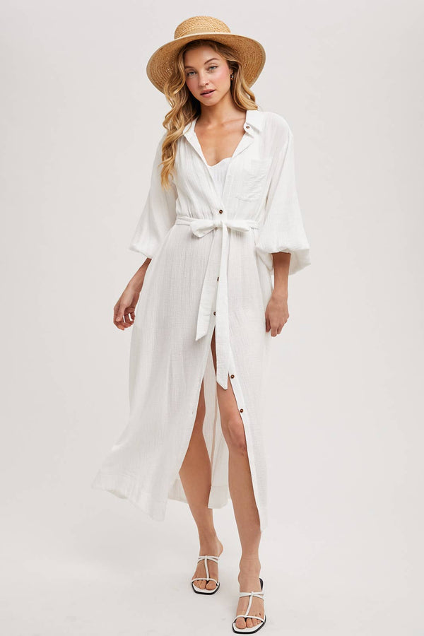 Bubble Sleeved Belted Tunic Dress