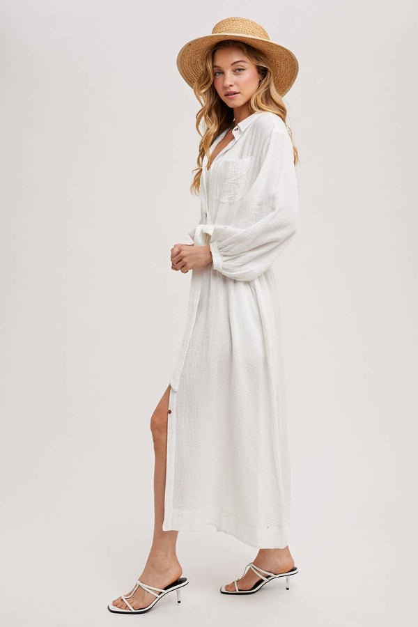 Bubble Sleeved Belted Tunic Dress