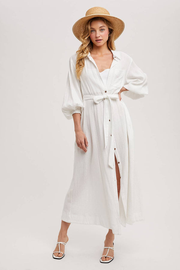 Bubble Sleeved Belted Tunic Dress