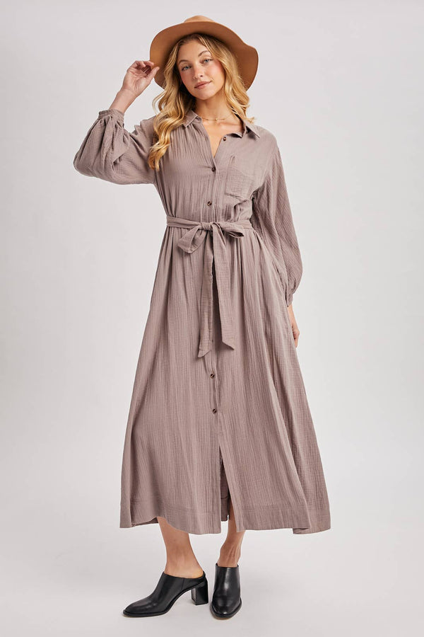 Bubble Sleeved Belted Tunic Dress