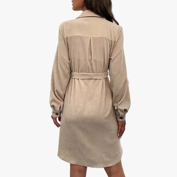 Corduroy Button Down Long Sleeve Shirt Dress with Belt