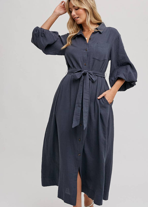 Bubble Sleeved Belted Tunic Dress