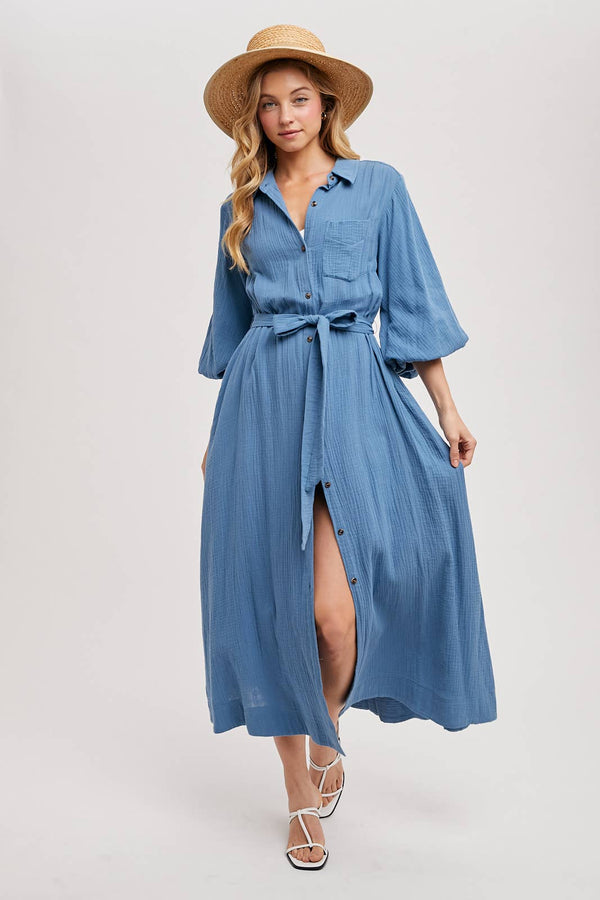 Bubble Sleeved Belted Tunic Dress