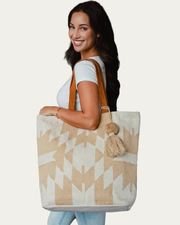 Cream & Tan Aztec Tote