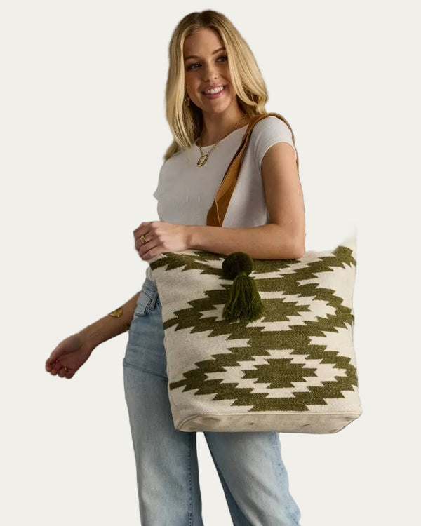 Cream & Olive Western Tote