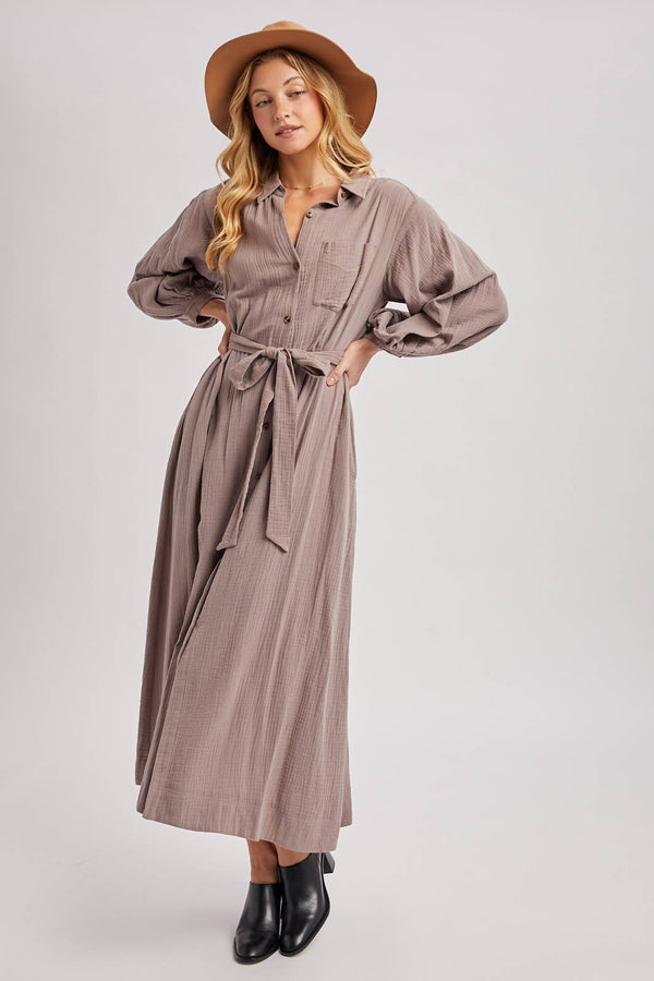 Bubble Sleeved Belted Tunic Dress
