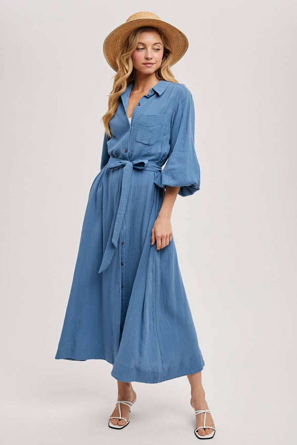 Bubble Sleeved Belted Tunic Dress