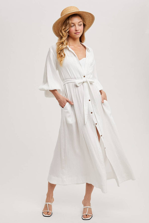 Bubble Sleeved Belted Tunic Dress