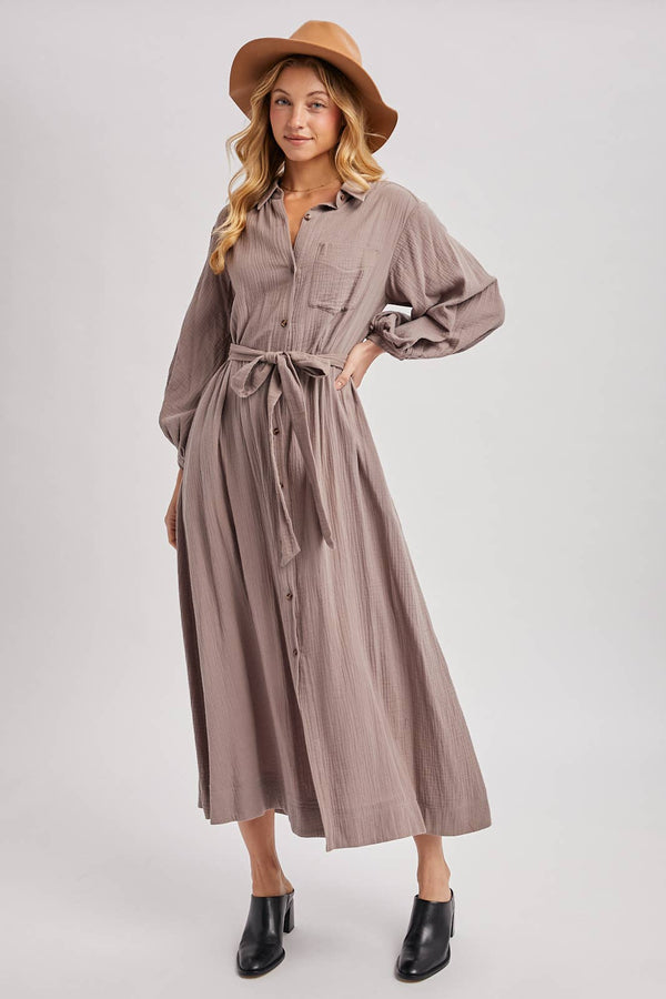 Bubble Sleeved Belted Tunic Dress