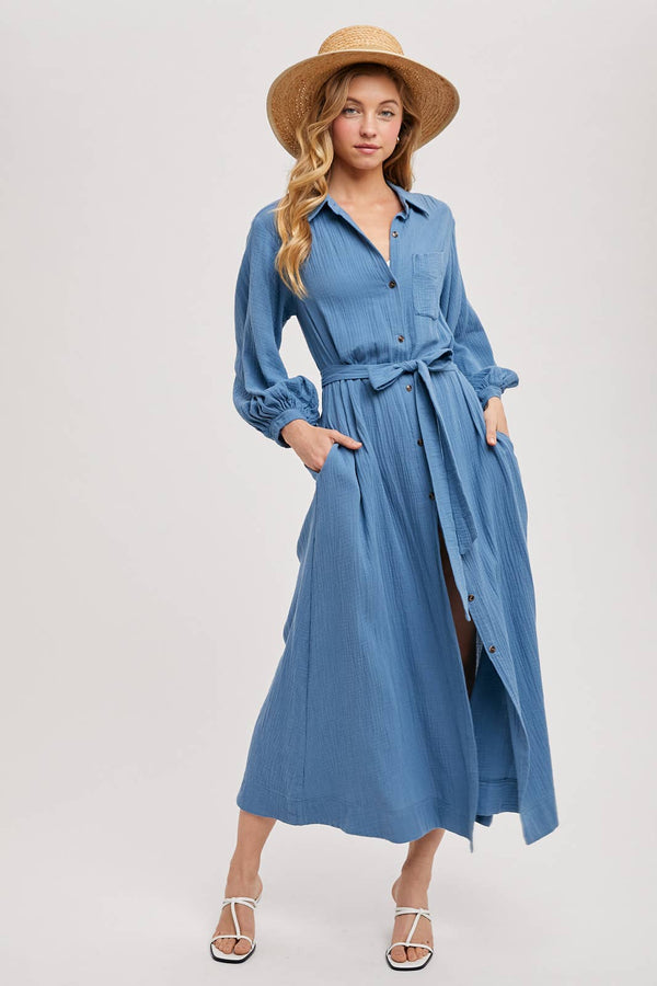 Bubble Sleeved Belted Tunic Dress