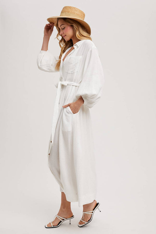 Bubble Sleeved Belted Tunic Dress