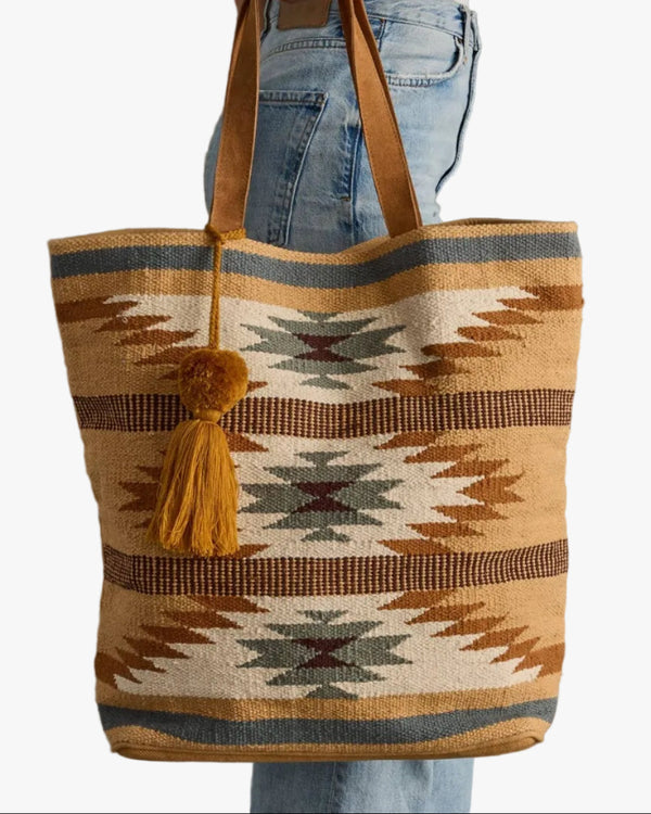 Tan, Camel & Teal Aztec Tote