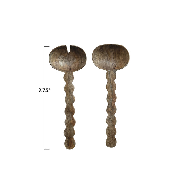 Carved Mango Wood Salad Servers