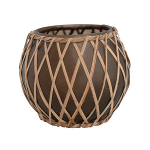 Woven Rattan & Glass Votive Holder