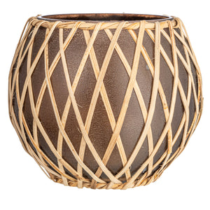 Woven Rattan & Glass Votive Holder