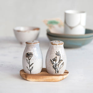 Sketched Salt & Pepper Shakers w/ Tray