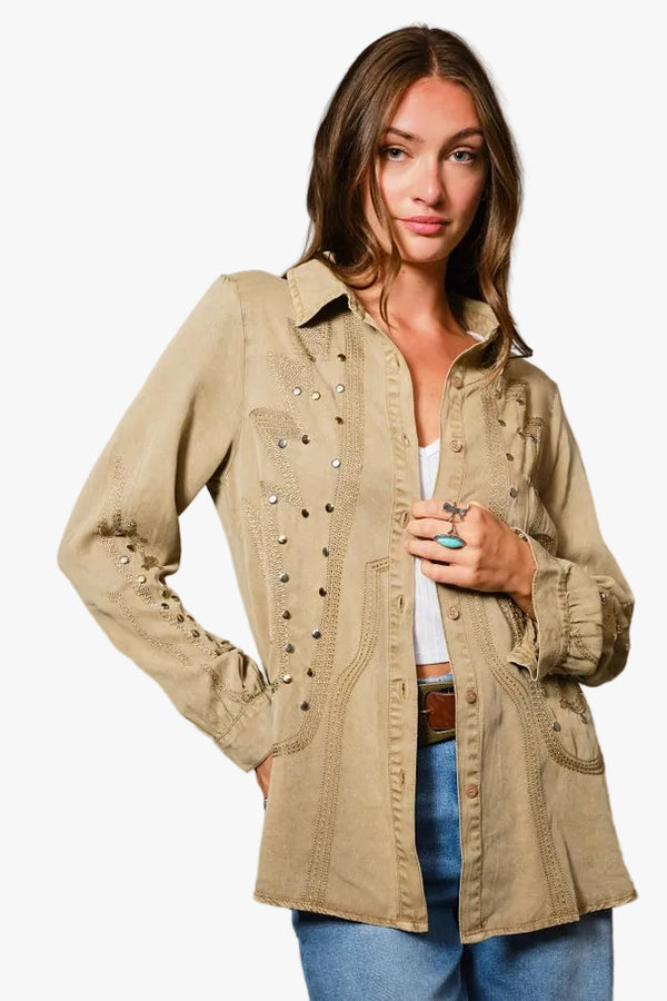 Nicolette Chambray Studded Shirts