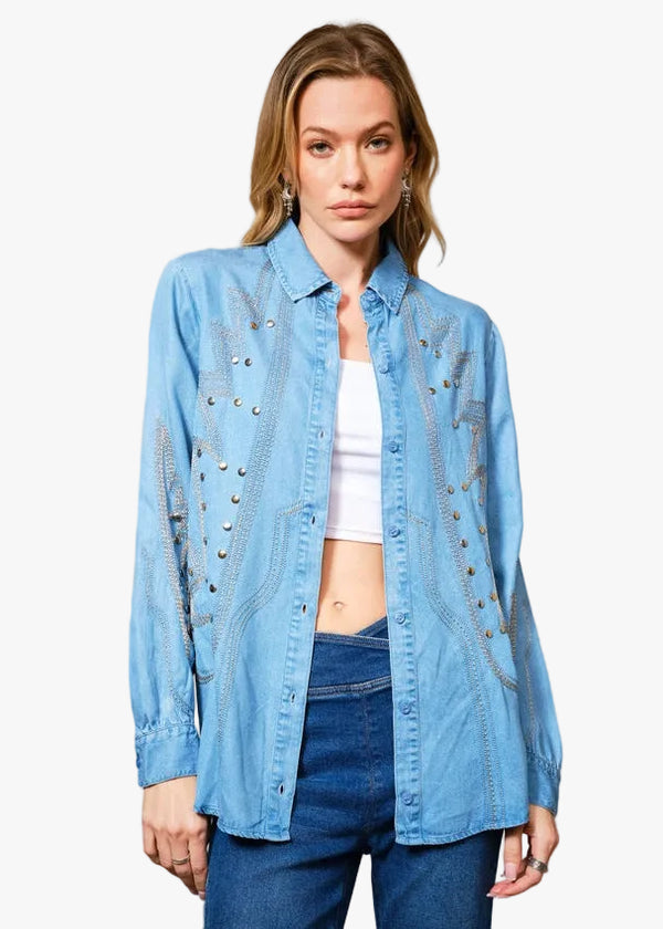 Nicolette Chambray Studded Shirts