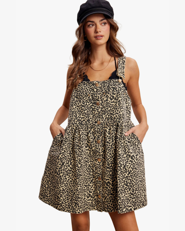 Cleo Leopard Print Overall Mini Dress