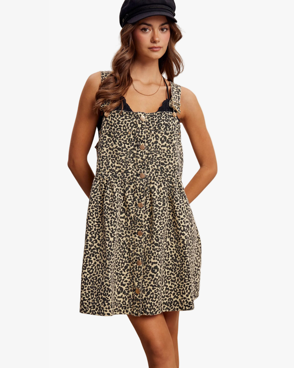 Cleo Leopard Print Overall Mini Dress