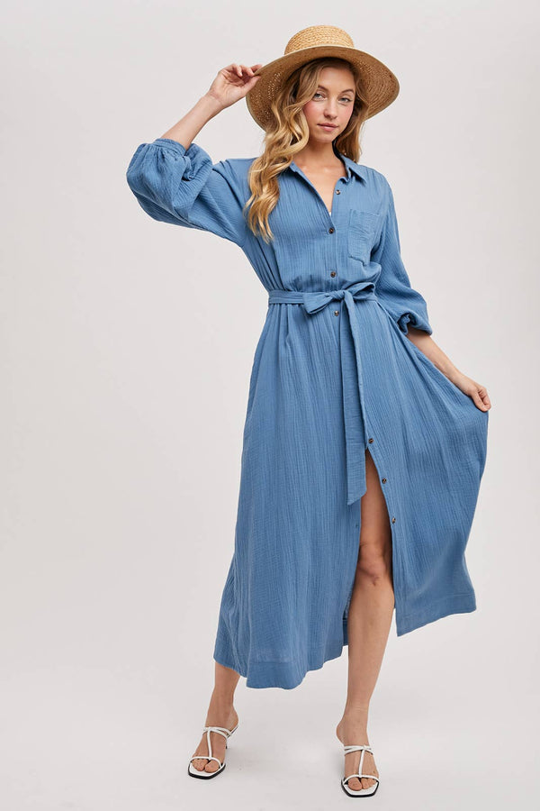 Bubble Sleeved Belted Tunic Dress