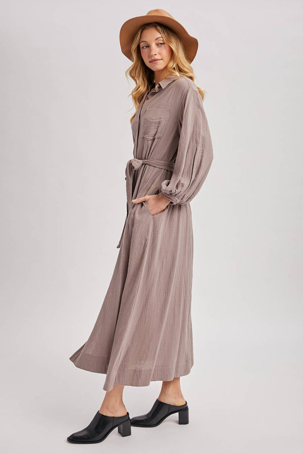 Bubble Sleeved Belted Tunic Dress