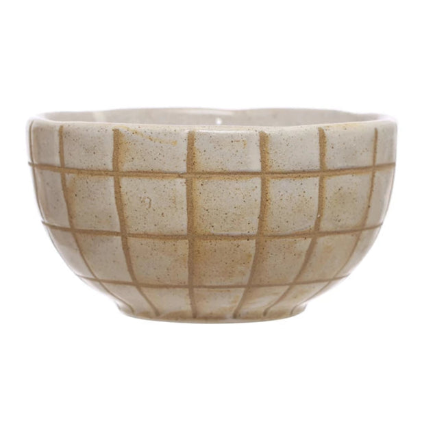 Grid Pattern Stoneware Bowl