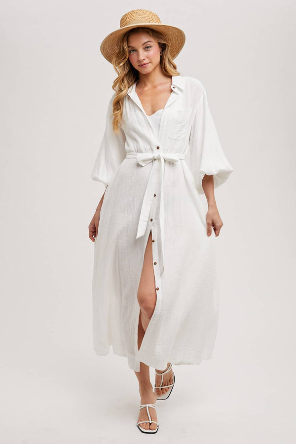 Bubble Sleeved Belted Tunic Dress