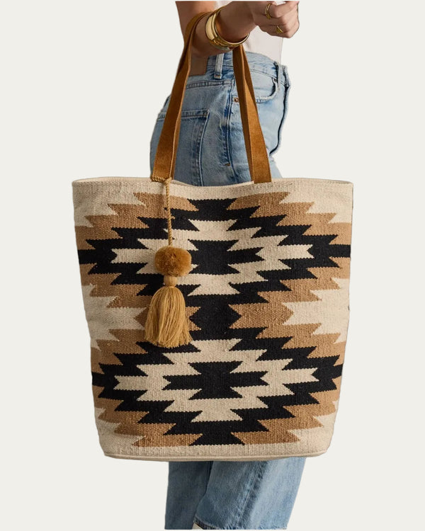 Cream, Black & Tan Western Tote