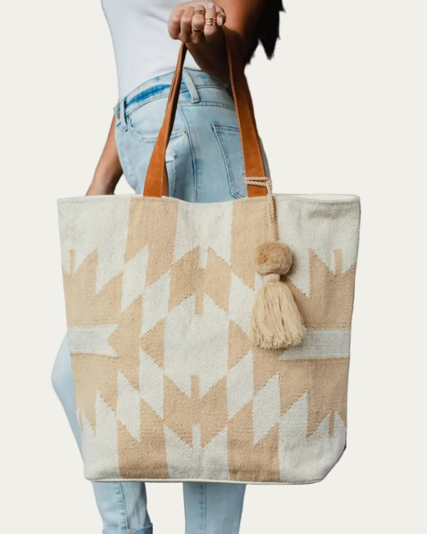 Cream & Tan Aztec Tote
