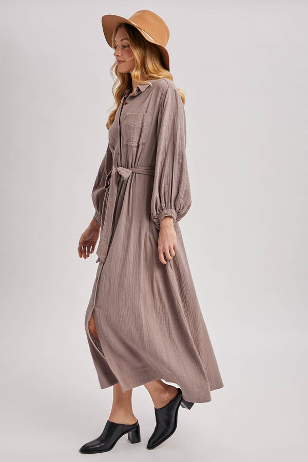 Bubble Sleeved Belted Tunic Dress