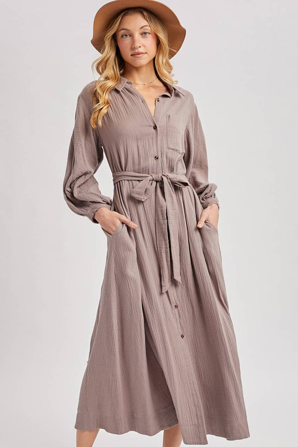 Bubble Sleeved Belted Tunic Dress