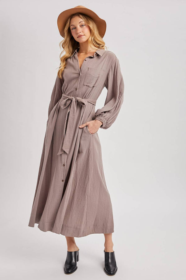 Bubble Sleeved Belted Tunic Dress