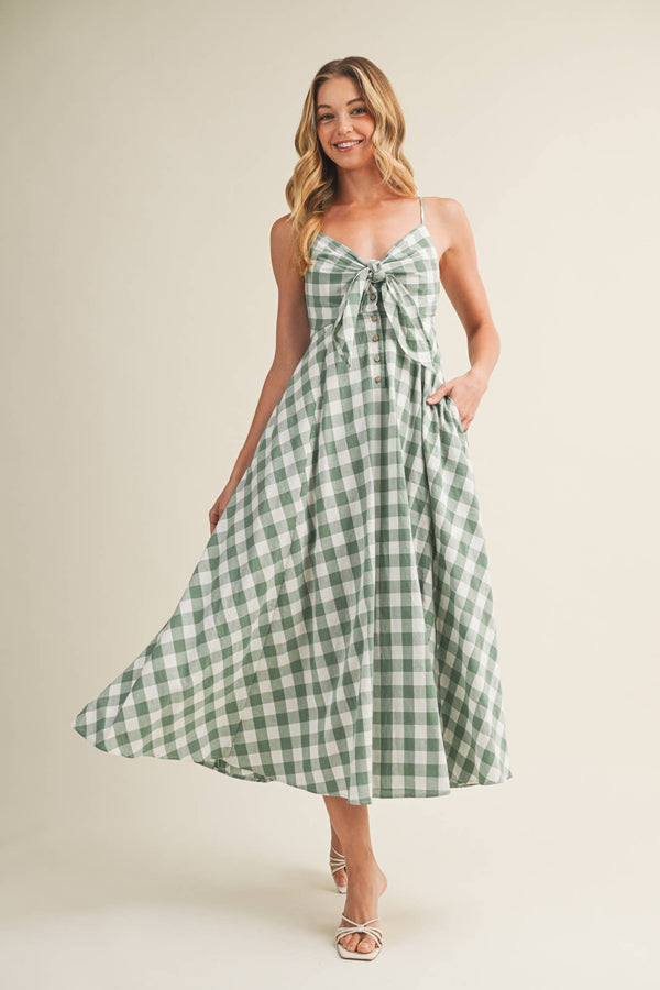 Athens Tie-Front Gingham Dress