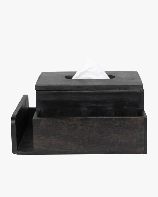 Black desk tissue holder/ organizer on a white background