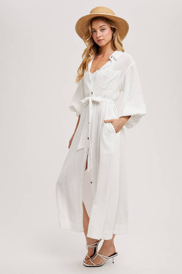 Bubble Sleeved Belted Tunic Dress